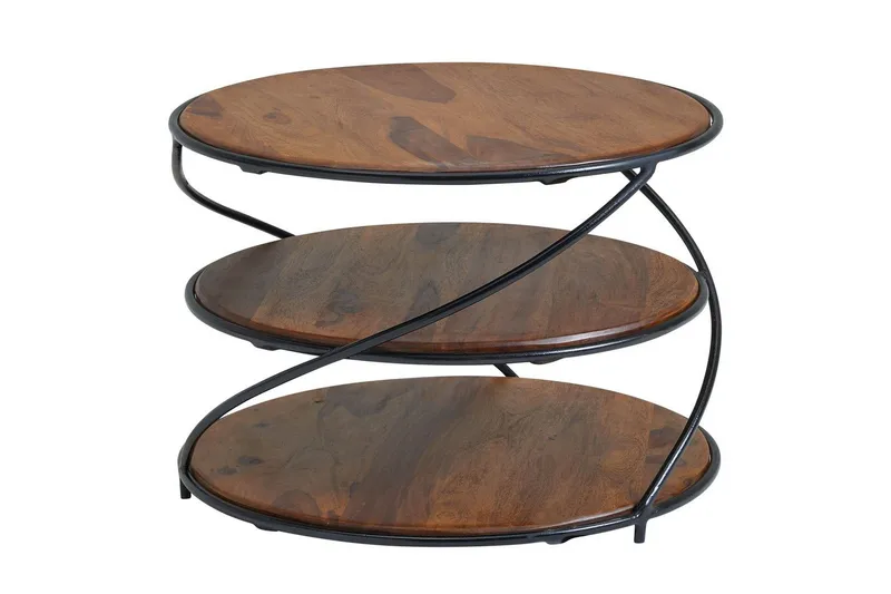 Soffbord Wohnling Massivt trä rund 58 cm med 2 brickor cirkel metallram - Möbler - Bord & matgrupper - Soffbord