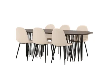 Stonaro Matgrupp  220 cm Oval med 6 Bennie stolar - Beige - Möbler - Bord & matgrupper - Matgrupper