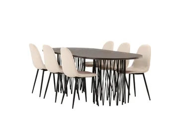 Stonaro Matgrupp  220 cm Oval med 6 Bennie stolar - Beige - Möbler - Bord & matgrupper - Matgrupper