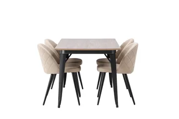 Tempe Matgrupp 140 cm Rektangulär med 4 Velvet stolar - Beige - Möbler - Bord & matgrupper - Matgrupper
