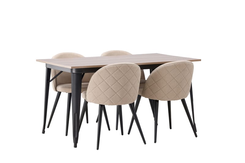 Tempe Matgrupp 140 cm Rektangulär med 4 Velvet stolar - Beige - Möbler - Bord & matgrupper - Matgrupper