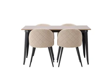 Tempe Matgrupp 140 cm Rektangulär med 4 Velvet stolar - Beige - Möbler - Bord & matgrupper - Matgrupper