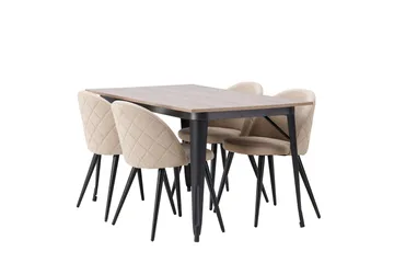 Tempe Matgrupp 140 cm Rektangulär med 4 Velvet stolar - Beige - Möbler - Bord & matgrupper - Matgrupper