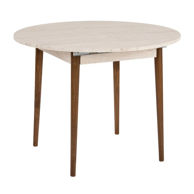 Tralven Matbord 131 cm Rund, Travertin Och Valnöt