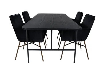 Unos Matgrupp 200 cm Rektangulär med 4 Petra stolar - Svart - Möbler - Bord & matgrupper - Matgrupper