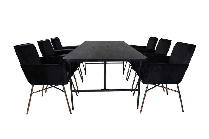Unos Matgrupp 200 cm Rektangulär med 6 Petra stolar - Svart - Möbler - Bord & matgrupper - Matgrupper