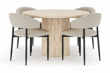 Uppveda Matbord Runt 120 cm med 4 Sawako Stolar - Beige - Möbler - Bord & matgrupper - Matgrupper