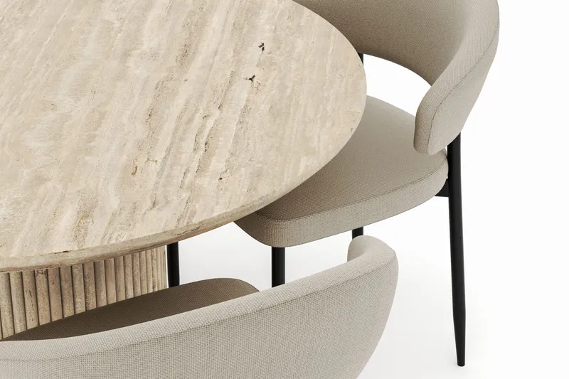 Uppveda Matbord Runt 120 cm med 4 Sawako Stolar - Beige - Möbler - Bord & matgrupper - Matgrupper