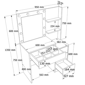 Uvero Sminkbord 69,4x135x40 cm - Vit - Möbler - Bord & matgrupper - Sminkbord & toalettbord