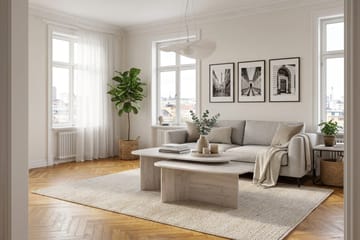 Vento Ovalt Soffbord 90x60 cm med Trä- och Vitlaserad Ek-utseende - Vit - Möbler - Bord & matgrupper - Soffbord