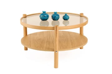 Vornel 80 cm Runt Soffbord med Hyllor i med Träben - Brunt Rökglas - Möbler - Bord & matgrupper - Soffbord