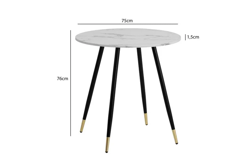 Wohnling Litet Runt Matbord 75 cm med Marmorutseende och Gyllene Ben - Vit - Möbler - Bord & matgrupper - Matbord & köksbord