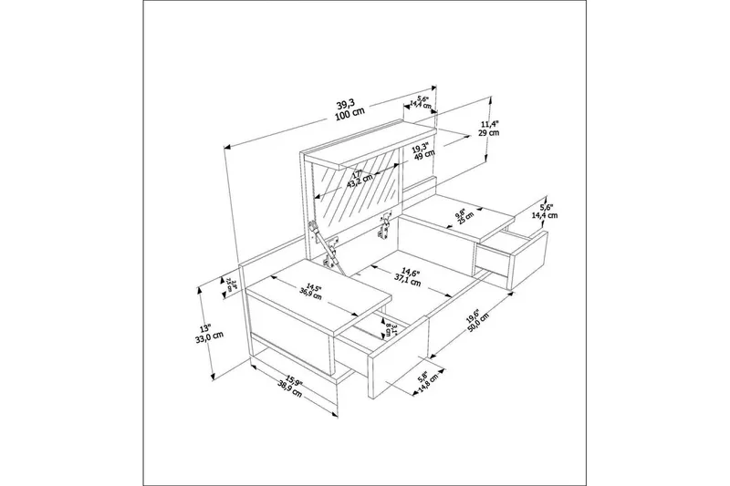 Zenn Sminkbord 100 cm - Vit - Möbler - Bord & matgrupper - Sminkbord & toalettbord