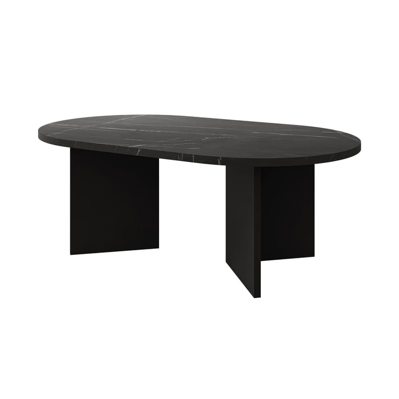Zyleron Ovalt Soffbord 110x65 cm med Marmorutseende och Panelben, Svart
