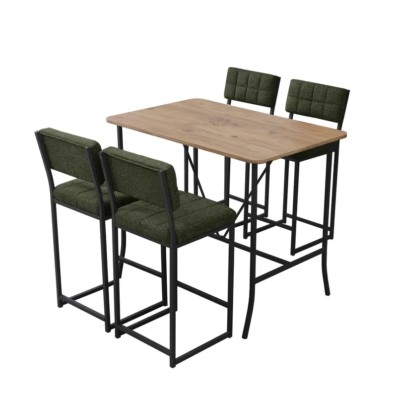 Cenanwesh Bargrupp Bord + 4 stolar, Grön Valnöt