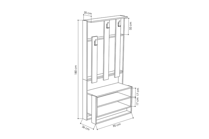 Bodsjö Klädförvaring 90 cm - Brun/Vit - Möbler - Hallmöbler - Möbelset för hall & entre