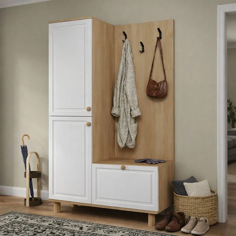 Faylen Hallmöbel 90x173x37 cm - Vit och ek - Möbler - Hallmöbler - Möbelset för hall & entre