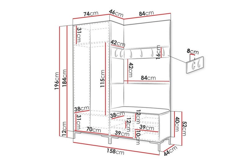 Dunvegan Hallmöbelset 158x44 cm - Vit - Möbler - Hallmöbler - Möbelset för hall & entre