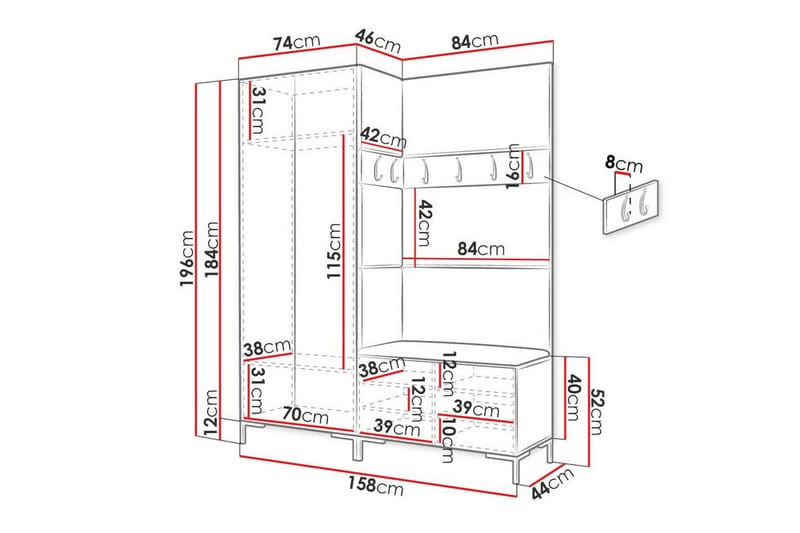 Dunvegan Hallmöbelset 158x44 cm White - Möbler - Hallmöbler - Möbelset för hall & entre
