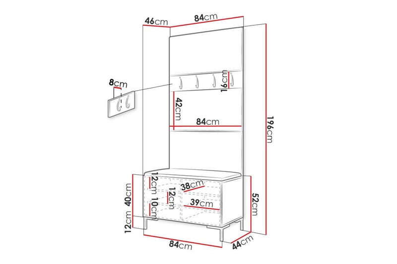 Dunvegan Hallmöbelset 84x46 cm - Vit - Möbler - Hallmöbler - Möbelset för hall & entre