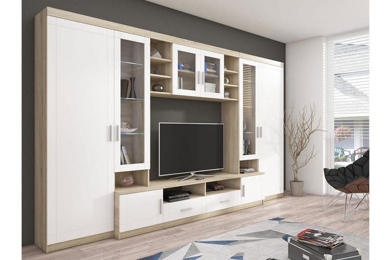 Paris Vardagsrumsset 340x44x197,5 cm - Ek/Vit Led-Belysning - Möbler - Möbelset - Möbelset för vardagsrum
