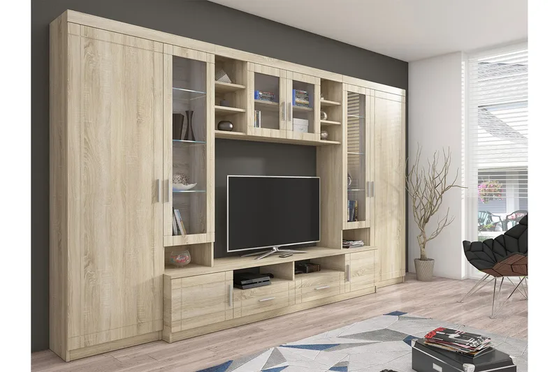 Paris Vardagsrumsset 340x44x197,5 cm - Ek/Vit Led-Belysning - Möbler - Möbelset - Möbelset för vardagsrum