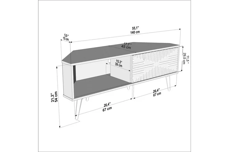 Abbas Tv-bänk 140 cm - Ek/Vit - Möbler - Tv möbel & mediamöbel - TV bänk & mediabänk