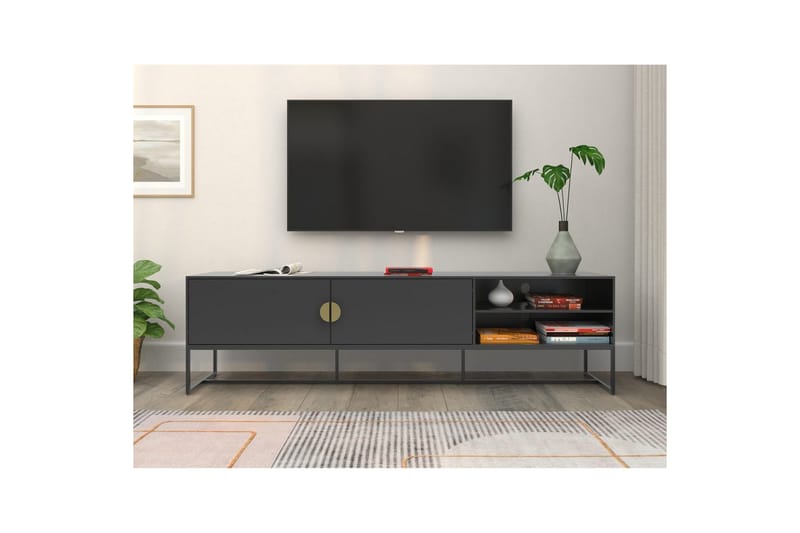 Asia Golvstående TV-bänk 180 cm med Förvaring i Målat Trä - Antracit - Möbler - Tv möbel & mediamöbel - TV bänk & mediabänk