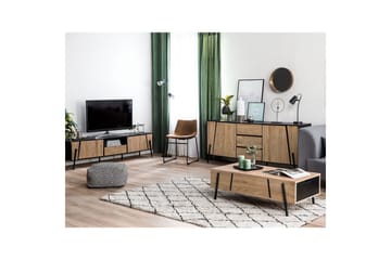 Blackpool Golvstående TV-bänk 177 cm med Förvaring i Mörkt Trä - Svart|Beige - Möbler - Tv möbel & mediamöbel - TV bänk & mediabänk