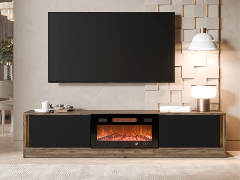 Brylin Tv-bänk 180 cm Eldstad med värmefunktion - Svart|brun - Möbler - Tv möbel & mediamöbel - TV bänk & mediabänk