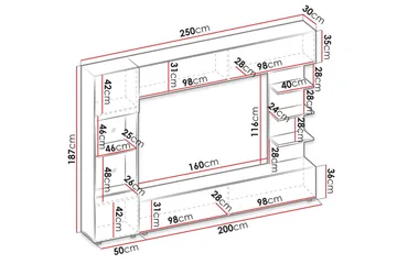 Bunda Tv-möbelset 250x30 cm - Grå/Vit - Möbler - Tv möbel & mediamöbel - TV-möbelset