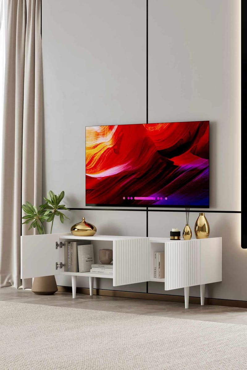 Capella Golvstående TV-bänk 120 cm med Förvaring i Målat Trä - Vit - Möbler - Tv möbel & mediamöbel - TV bänk & mediabänk