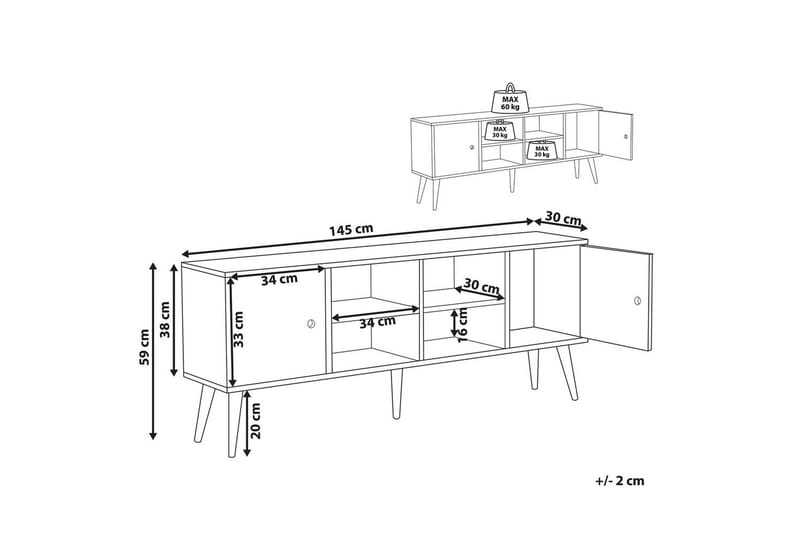 Chandler Golvstående TV-bänk 145 cm med Förvaring i Ljust Trä - Ljusbrun - Möbler - Tv möbel & mediamöbel - TV bänk & mediabänk