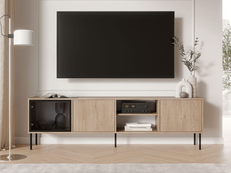 Claven Golvstående TV Bänk 201 cm med Förvaring i Ljust Trä - Beige - Möbler - Tv möbel & mediamöbel - TV bänk & mediabänk