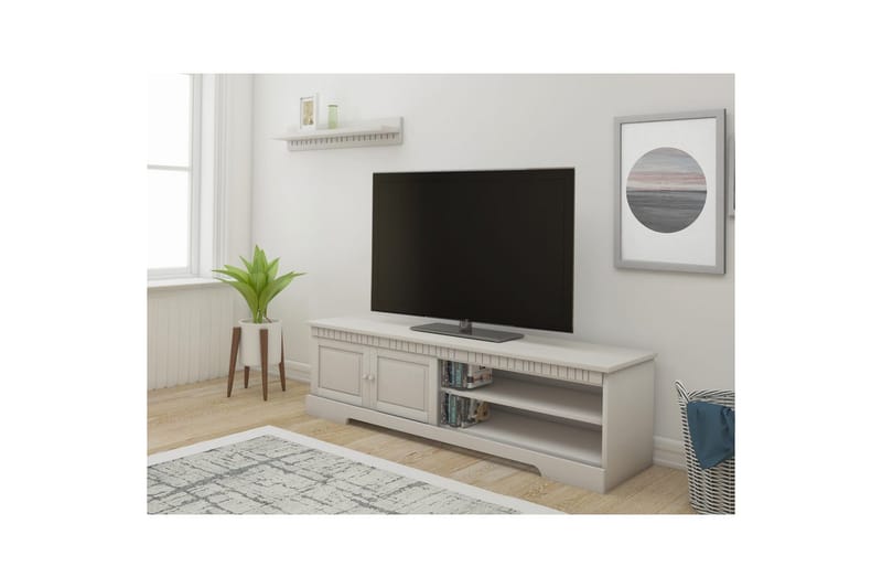 Cubrix Golvstående Tv Bänk 162 cm med Förvaring i Furu - Vit - Möbler - Tv möbel & mediamöbel - TV bänk & mediabänk
