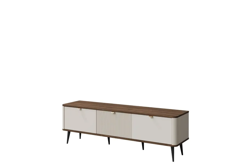 Cucina Golvstående Tv Bänk 160 cm med Förvaring i Valnöt och Målat Trä - Ljusbeige - Möbler - Tv möbel & mediamöbel - TV bänk & mediabänk