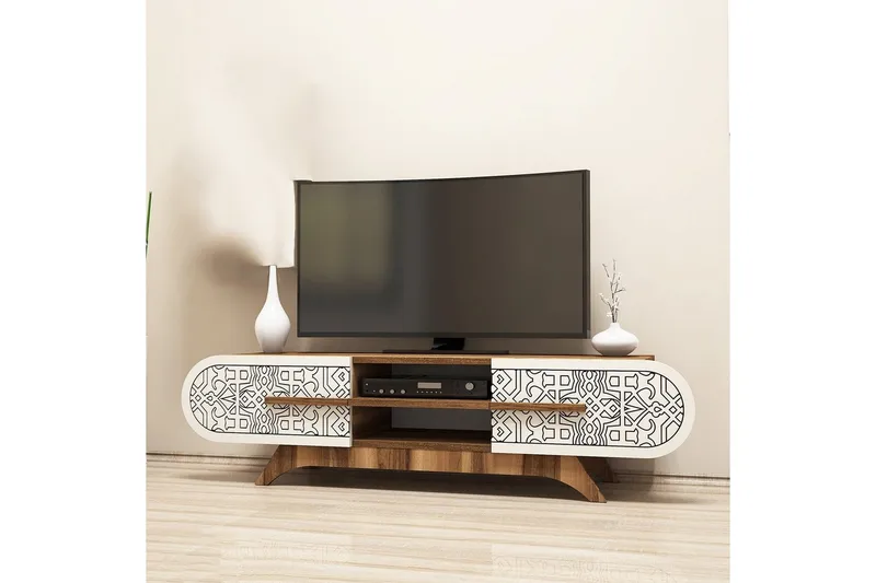 Defneia Tv-bänk 145 cm - Valnöt/Cream - Möbler - Tv möbel & mediamöbel - TV bänk & mediabänk