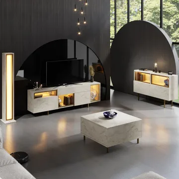 Denvar TV-bänk 180x55x32 cm - travertin och guld - Möbler - Tv möbel & mediamöbel - TV bänk & mediabänk