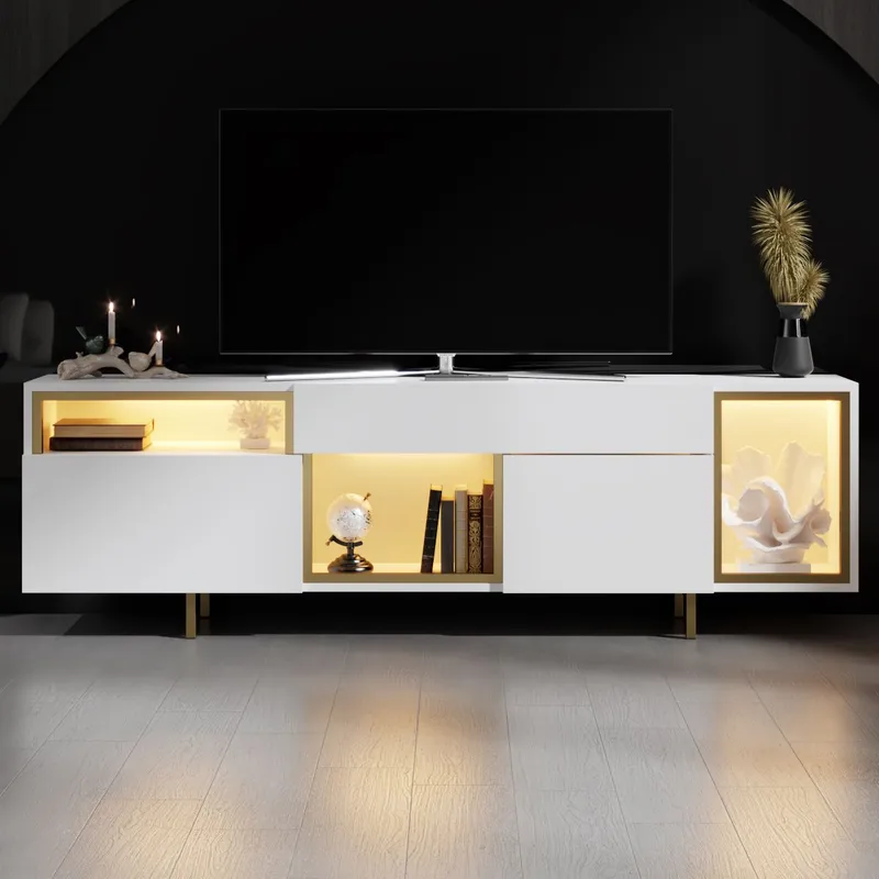 Denvar TV-bänk 180x55x32 cm - vit/guld - Möbler - Tv möbel & mediamöbel - TV bänk & mediabänk