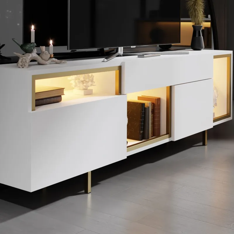 Denvar TV-bänk 180x55x32 cm - vit/guld - Möbler - Tv möbel & mediamöbel - TV bänk & mediabänk