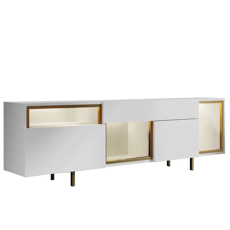 Denvar TV-bänk 180x55x32 cm, vit/guld