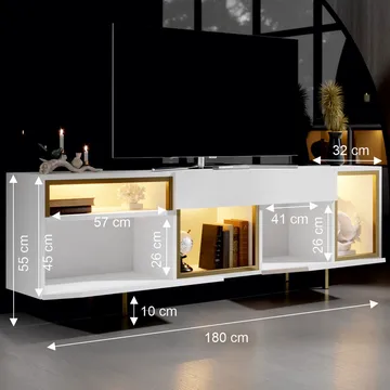 Denvar TV-bänk 180x55x32 cm - vit/guld - Möbler - Tv möbel & mediamöbel - TV bänk & mediabänk