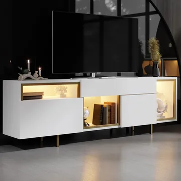 Denvar TV-bänk 180x55x32 cm - vit/guld - Möbler - Tv möbel & mediamöbel - TV bänk & mediabänk