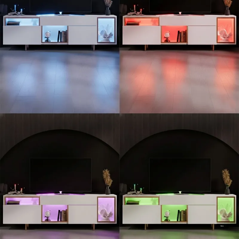 Denvar TV-bänk 180x55x32 cm - vit/guld - Möbler - Tv möbel & mediamöbel - TV bänk & mediabänk
