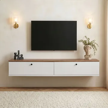 Dovren TV-bänk 160x25x25 cm - Atlantic Pine och vit - Möbler - Tv möbel & mediamöbel - TV hylla
