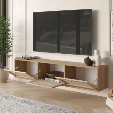 Dune Vägghängd TV Bänk 180 cm med Förvaring i Trä med Rottingdetaljer - Beige - Möbler - Tv möbel & mediamöbel - TV bänk & mediabänk