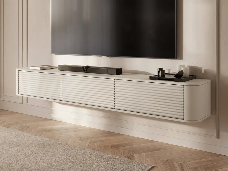 Fjora Vägghängd Tv-bänk 200 cm med Förvaring i Ljust Trä - Beige - Möbler - Tv möbel & mediamöbel - TV bänk & mediabänk