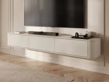 Fjora Vägghängd Tv Bänk 200 cm med Förvaring med Trä och Målat Trä-utseende - Beige - Möbler - Tv möbel & mediamöbel - TV bänk & mediabänk