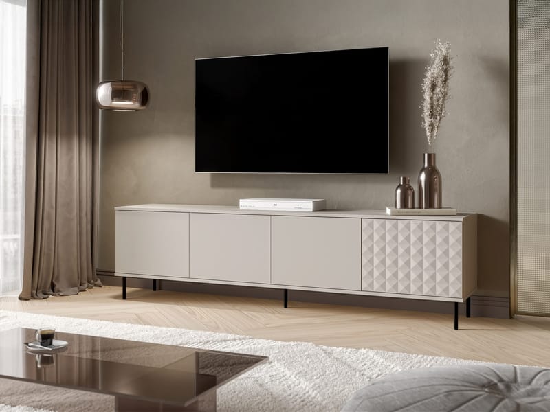 Granica Golvstående Tv Bänk 200 cm med Förvaring i Målat Trä - Beige - Möbler - Tv möbel & mediamöbel - TV bänk & mediabänk