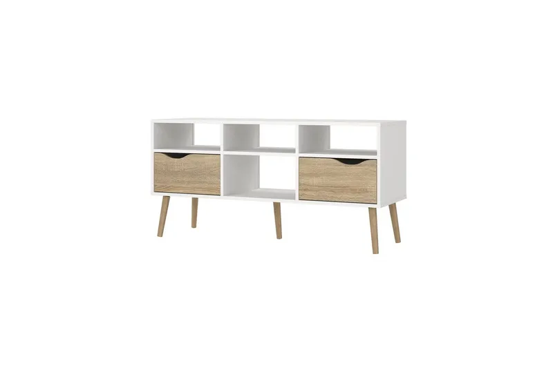 Hostafranc Golvstående TV Bänk 117,2 cm med Förvaring i Ek - Vit|Beige - Möbler - Tv möbel & mediamöbel - TV bänk & mediabänk